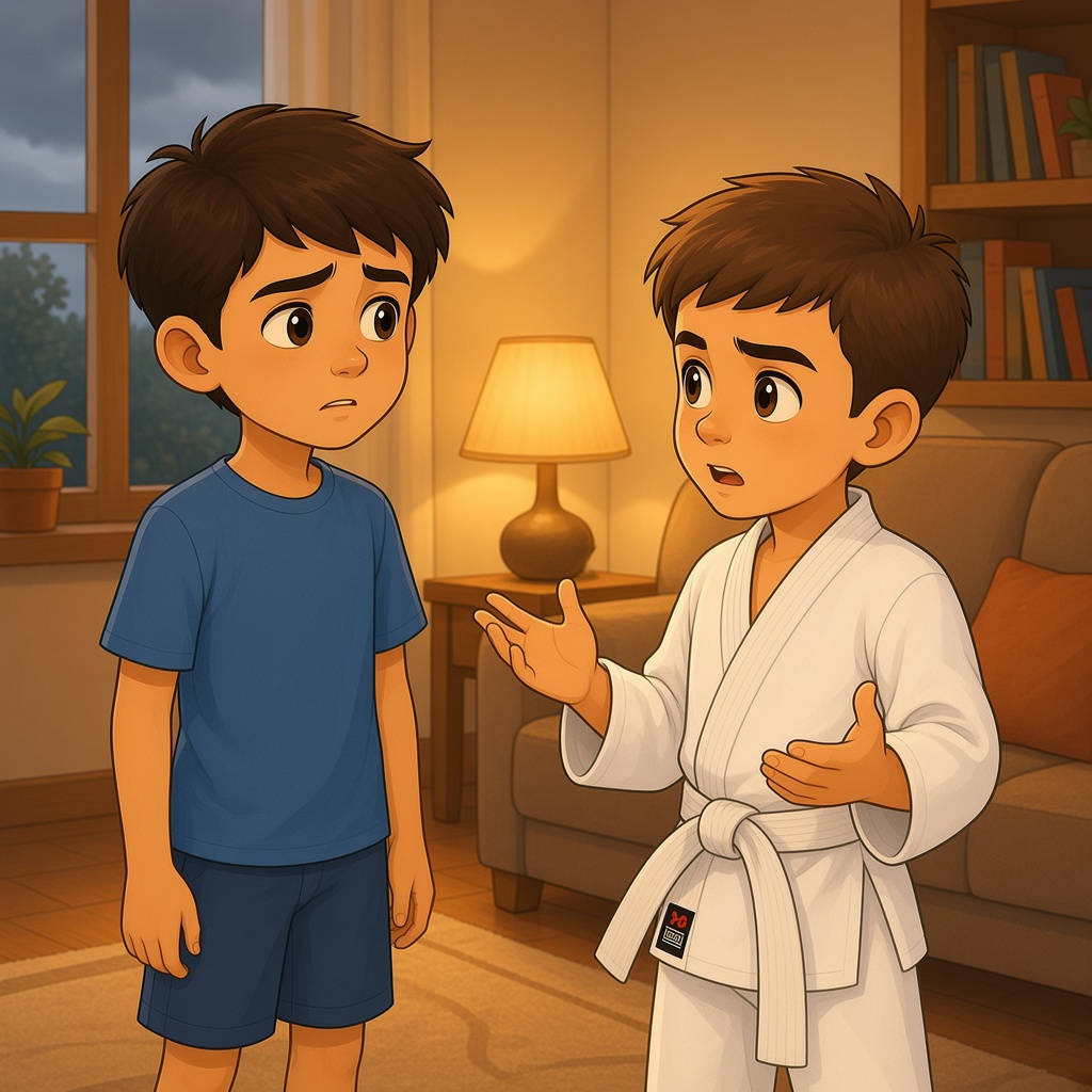 Tiago, con su traje blanco, le cuenta todo a Marco, que mira preocupado la ventana oscura