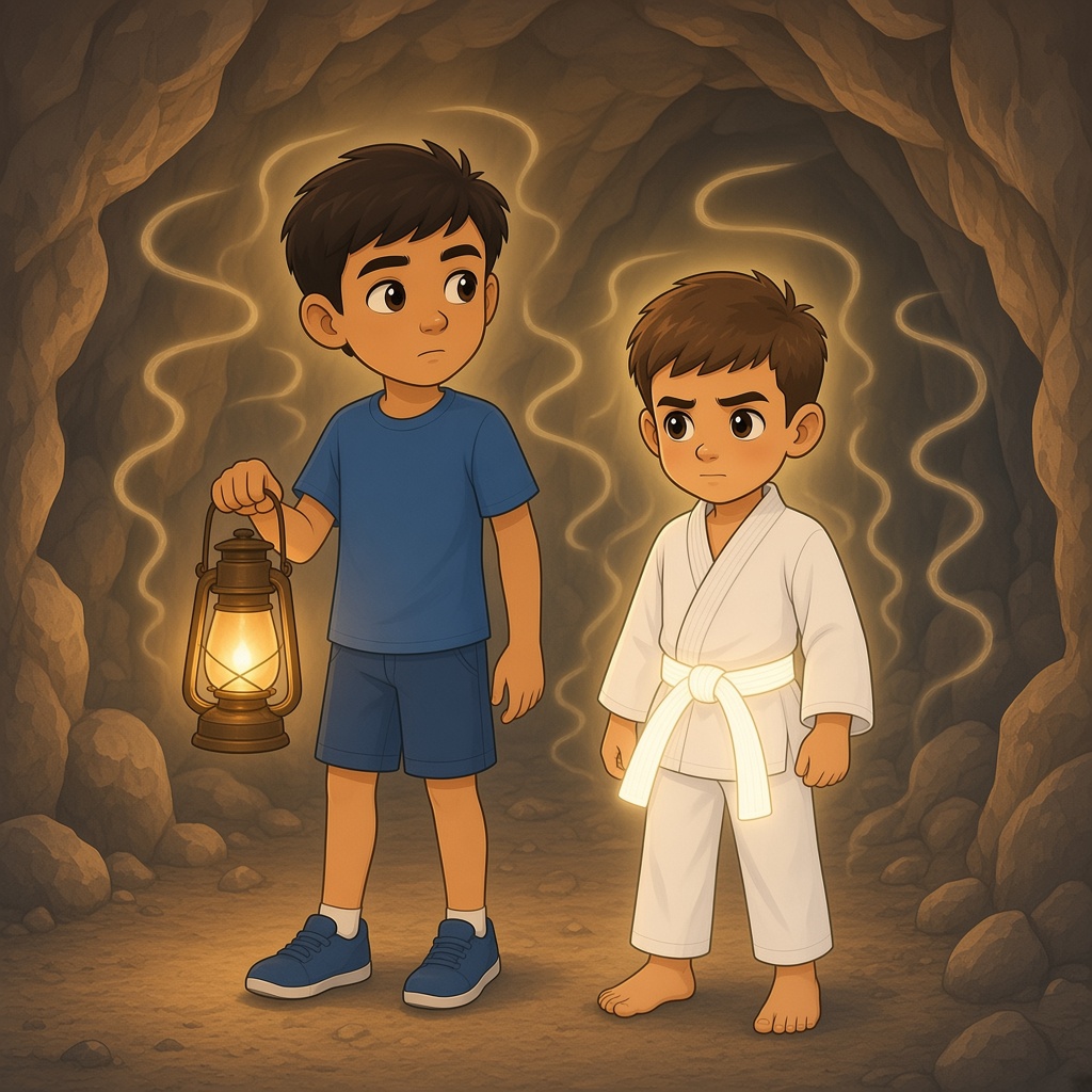Tiago y Marco se quedan quietos en la cueva mientras un eco recorre las paredes