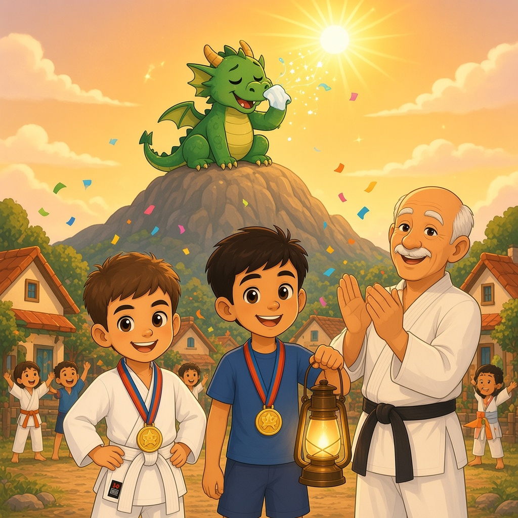 El sol vuelve al cielo, el pueblo celebra y Tiago y Marco llevan sus medallas
